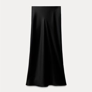 Zara Satin-Effect‎ Black Midi Skirt in L - Events, Festive, Holidays